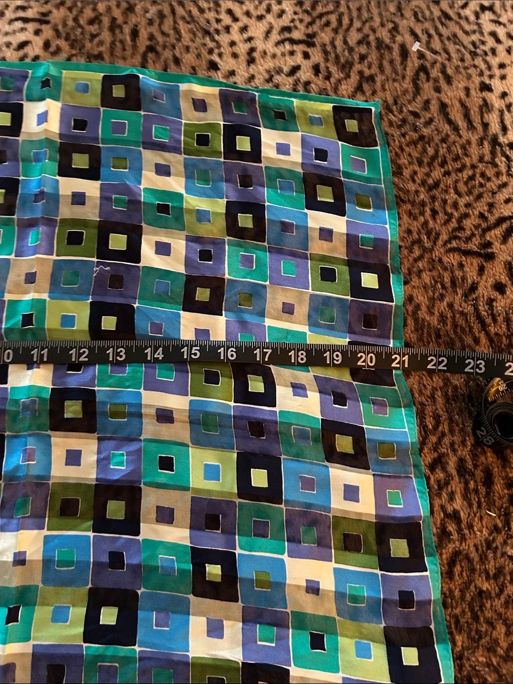 Silk Square Scarf in Blue, Green & Black